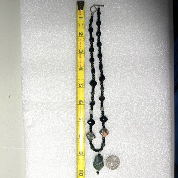 18" Necklace Natural Stone Beads Pendant Silver Clasp Onyx Moss Agate Ocean Jasp - Picture 8 of 8